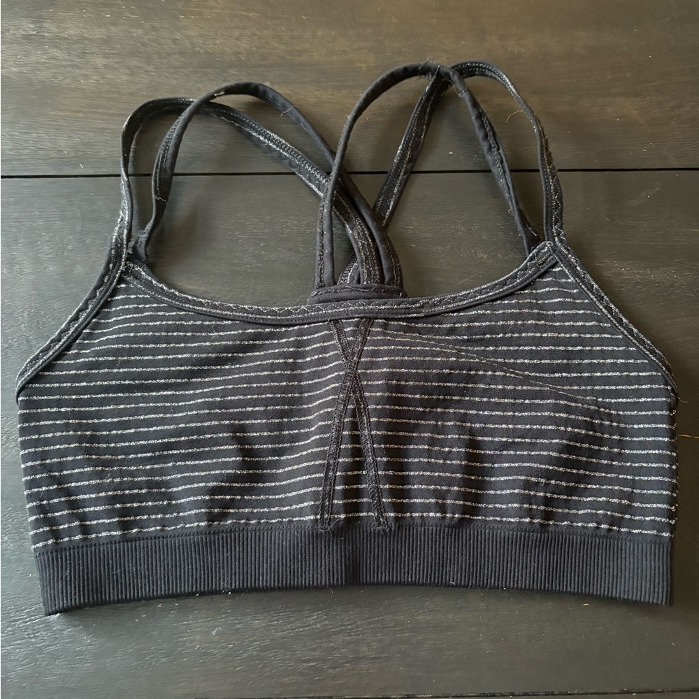 Athleta Glitter Black and White Sports Bra with Cross-Back Straps In Size XS